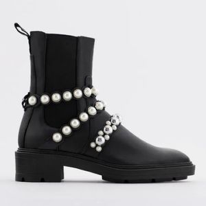 Zara Pearl Booties Size 6.5